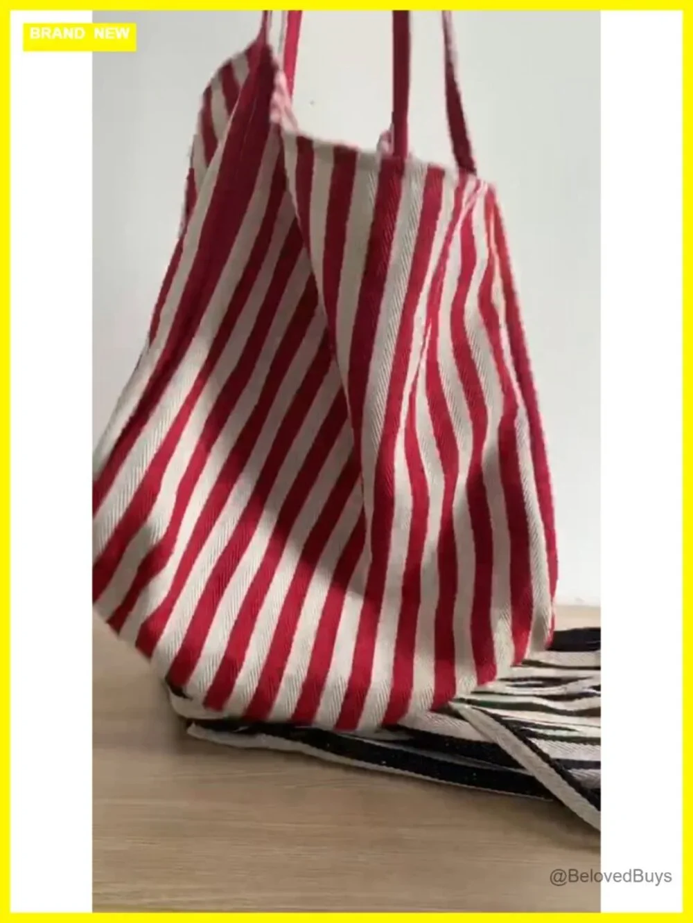 2-Piece Lightweight Cotton Canvas Striped Tote Bags with Inner Pocket
